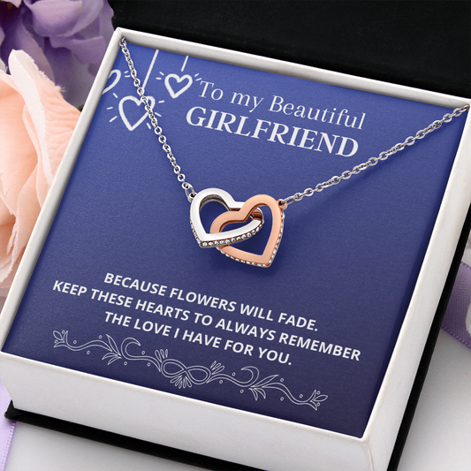Girlfriend / Flowers will fade / Girlfriend Gift / Interlocking Hearts Necklace